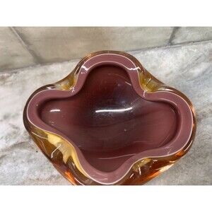 Alfredo Barbini Glass Ashtray Bowl Geode Style Murano Italy VTG 50s Rare Amber